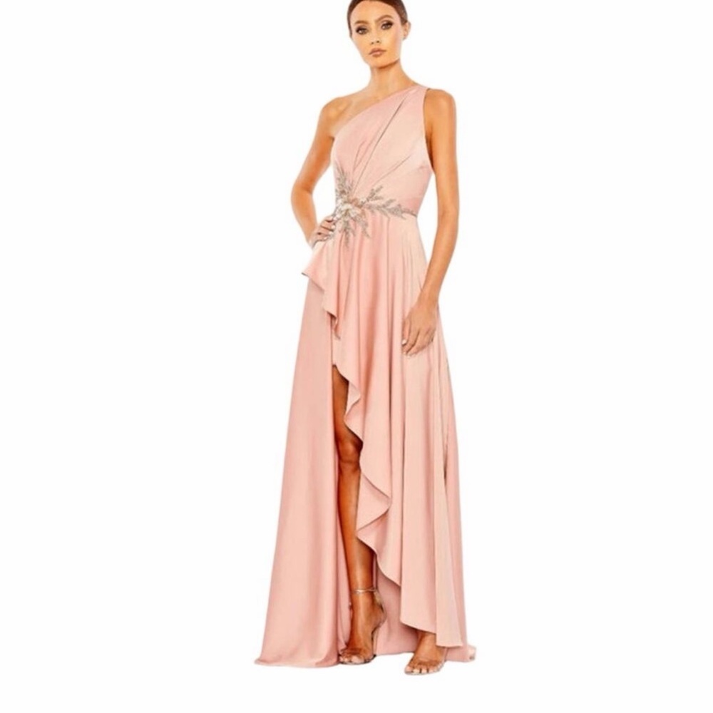 MAC DUGGAL Dress Size 16 Evening Gown Sequin Pink Embellished NEW One Shoulder